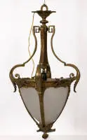 Lanterne de plafond néoclassique, France, vers 1890 - 1910, bronze doré, verre opalin, H. env. 75 cm, ø env. 40 cm, électricité non testée