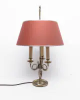 Bouillotte / Lampe de table, 3 feux, abat-jour corail, H. 58 cm, ø env. 34 cm, électricité non testée