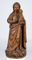 "Madonna and Child", probably Spanish 18th century, wood, 93 cm high, set on a flat plinth, fingers partly lost, chipping.