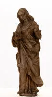 Süddeutscher Bildhauer, 2. Hälfte 17. Jh., "Heilige Anna", wohl aus einer Darstellung "Anna lehrt Maria das Lesen", Lindenholz, stehend in lehrender Geste, Buch als Attribut, ohne Fassung, ca. 100 cm hoch, geringer alter Wurmbefall, geringe...