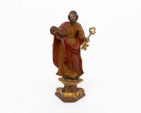 St. Peter with key and rooster, German, 18th c., wood, polychrome, 25.5 cm high (incl. base), base loose, rooster glued