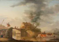 Demarne, Jean-Louis (1754 Bruxelles - 1829 Battignolles, peintre d'histoire et de paysage, connu pour ses scènes portuaires et de marché ainsi que ses paysages avec animaux. Ses peintures détaillées sont aujourd'hui exposées dans des musées de renommée mondiale comme le Louvre à...