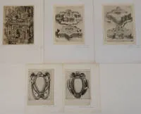 Lot de quatre gravures ou eaux-fortes avec motifs architecturaux ou sculptures architecturales, dimensions et états variables, partiellement avec passe-partout, photos du catalogue uniquement à titre d'exemple