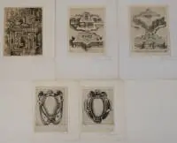 Lot de quatre gravures ou eaux-fortes avec motifs architecturaux ou sculptures architecturales, dimensions et états variables, partiellement avec passe-partout, photos du catalogue uniquement à titre d'exemple