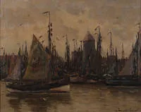 Hambüchen, Wilhelm (1869 Düsseldorf - 1939 Düsseldorf, studied at the School of Applied Arts in Düsseldorf. Father of Georg Hambüchen. Painter active in Düsseldorf of marine, beach and harbour scenes),