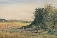 Reifferscheid, Heinrich (1872 Breslau - 1945 Niederdollendorf), "Landschaft bei Probstried", olej na dřevě, monogram a datace HR 20, 22 x 32 cm