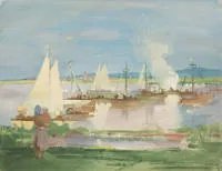 Stock, Franz (1896 Culm - 1970 Berlín), "Regata na jezeře", kvaš na papíře, signováno vpravo dole F. Stock, 30 x 40 cm (PA), bez rámu