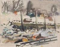 Colberg, Willy (1906 Hambourg - 1986 Hambourg), "Sans titre (Paysage hivernal)", aquarelle sur papier, signée en bas à droite Willy Colberg, 46,5 x 58,5 cm, encadrée sous verre