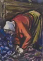 Curt Querner "Frau in roter Jacke beim Krautschneiden". 1957.
