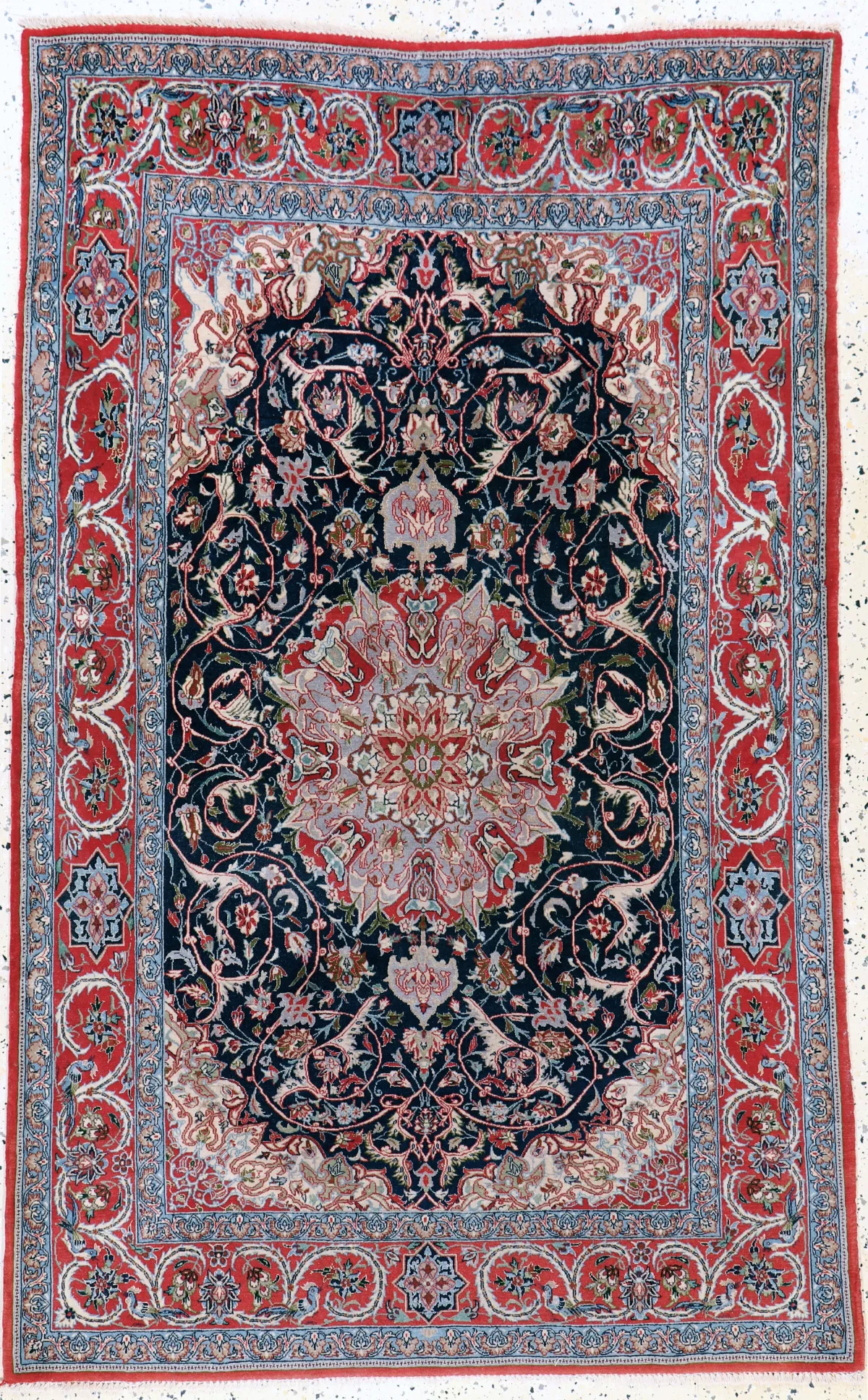 Esfahan fein, Persien, Mitte 20.Jhd, Korkwolle mit und auf Seide, ca. 177 x 114