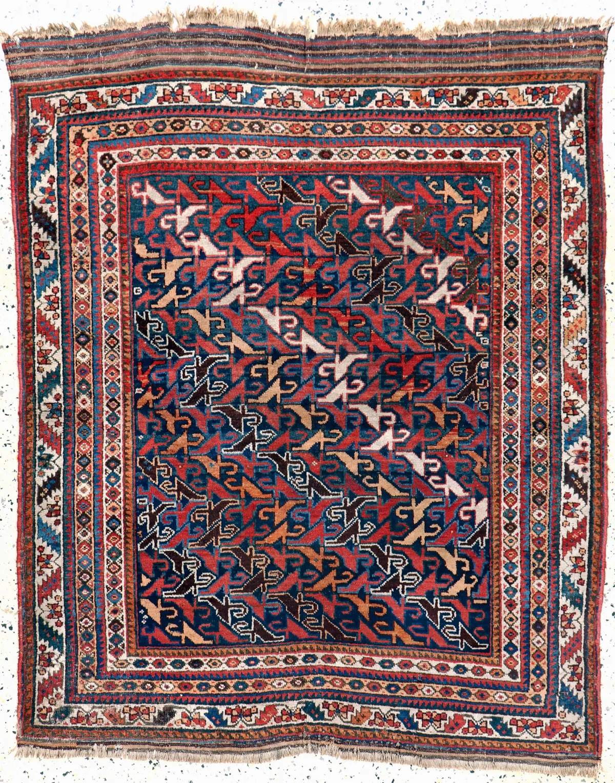Antique Khamseh, Persia, 19th c., wool on cotton, approx. 150 x 123 cm, moth damage