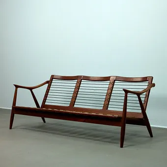 FREDERIK KAYSER. attributed. Three-seater sofa, teak, Norway, 1960s.