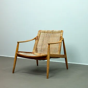 HARTMUT LOHMEYER. voor Wilkhahn, fauteuil / lounge chair, vlechtwerk, jaren 1950, Duitsland.