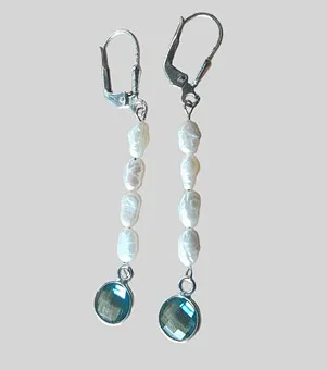Blauwe topaas parel oorbellen, zilver 925