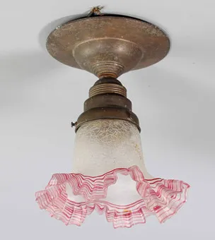 JUGENDSTIL FALTENGLAS DECKENLAMPE UM 1910/20.