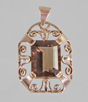 Pendentif quartz fumé, or 333.
