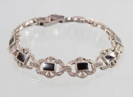 ANTIKES ONYX ARMBAND SILBER.