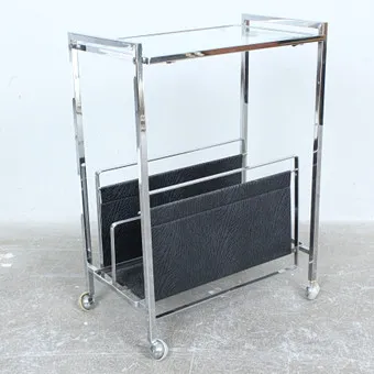 Bauhaus serving trolley / side table, chrome-plated steel, faux leather, 1960s, Germany.