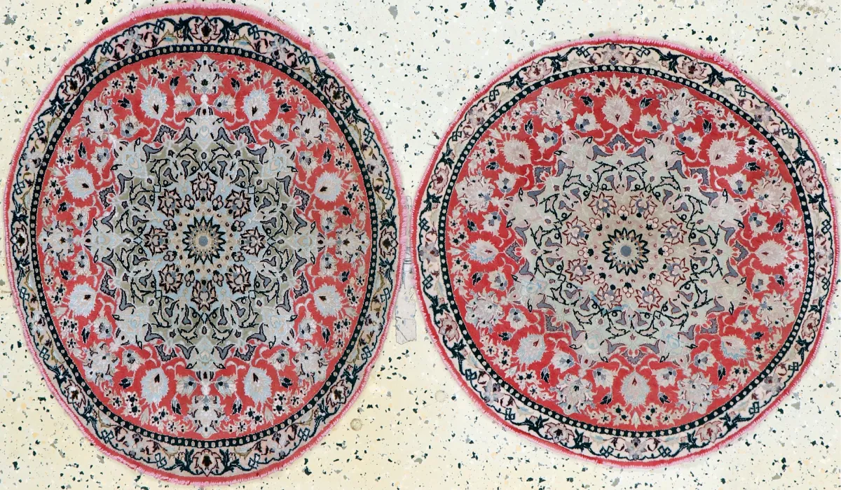 2 lots Nain fine, Persia, mid-20th c., cork wool with silk, diameter approx. 64 cm &