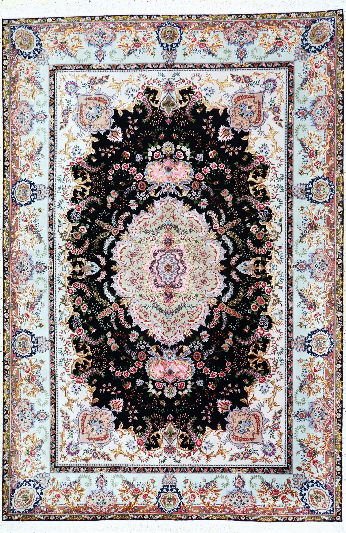Tabriz fine (70 Raj), Persia, late 20th c., cork wool with and on silk, approx. 300 x 202