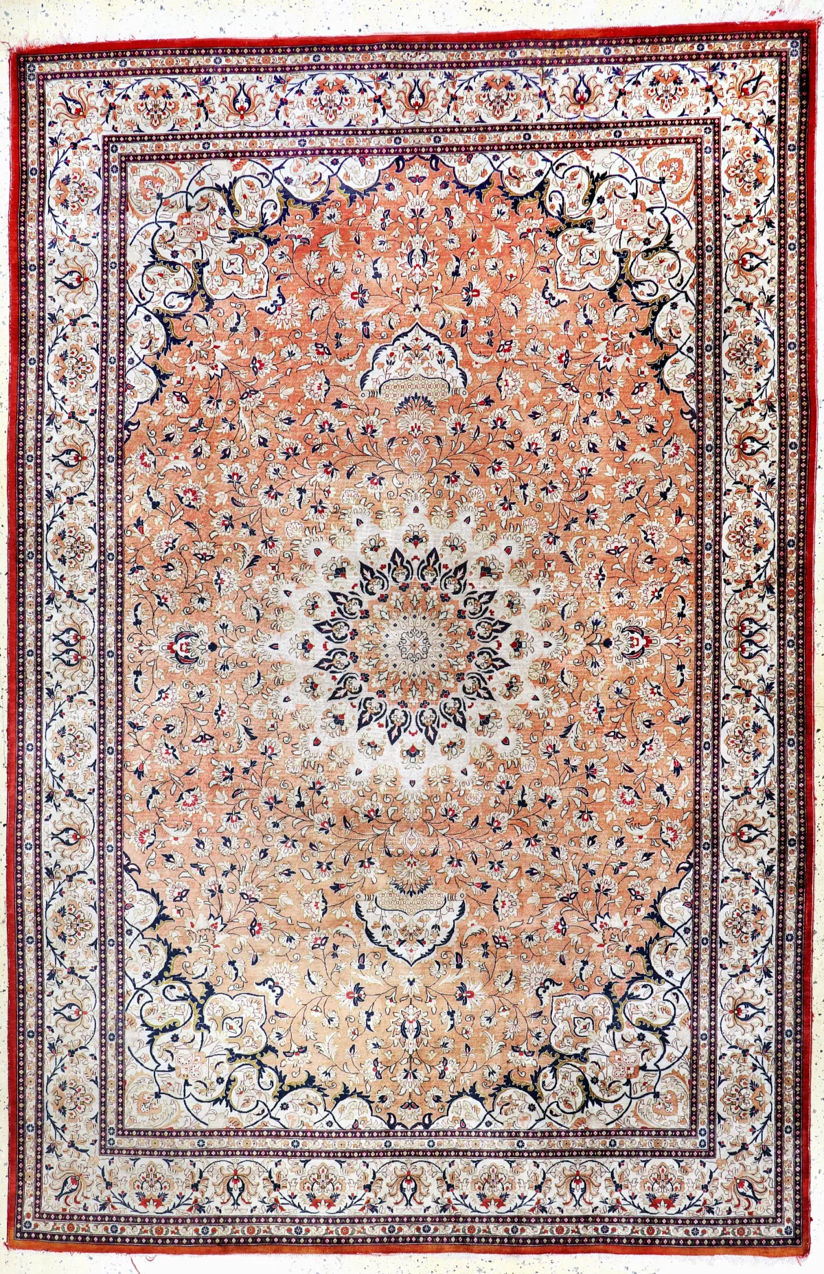 Qom silk, Persia, mid-20th c., pure natural silk, approx. 300 x 200 cm, discolored, EHZ: