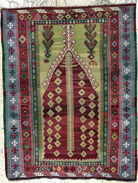 "Erzurum" antique prayer kilim, Turkey, 19th c., wool on wool, approx. 180 x 140 cm, EHZ: 2-3
