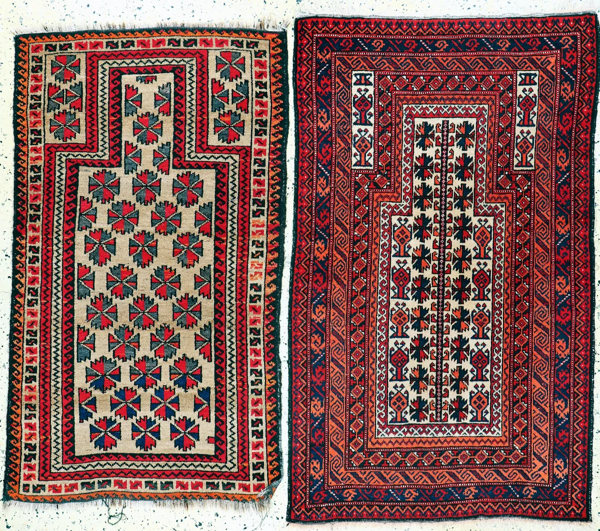 2 lots of prayer rugs, Baluch, Afghanistan, early 20th century, wool on wool, approx. 145 x