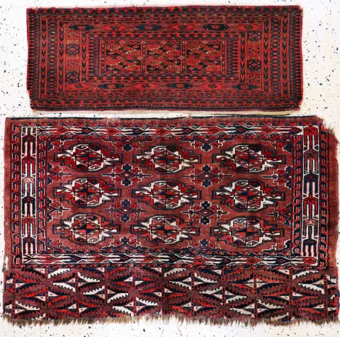 2 lots Tschowal & Torba, Turkmenistan, XIX w., wełna na wełnie, ok. 80 x 130 cm i ok.
