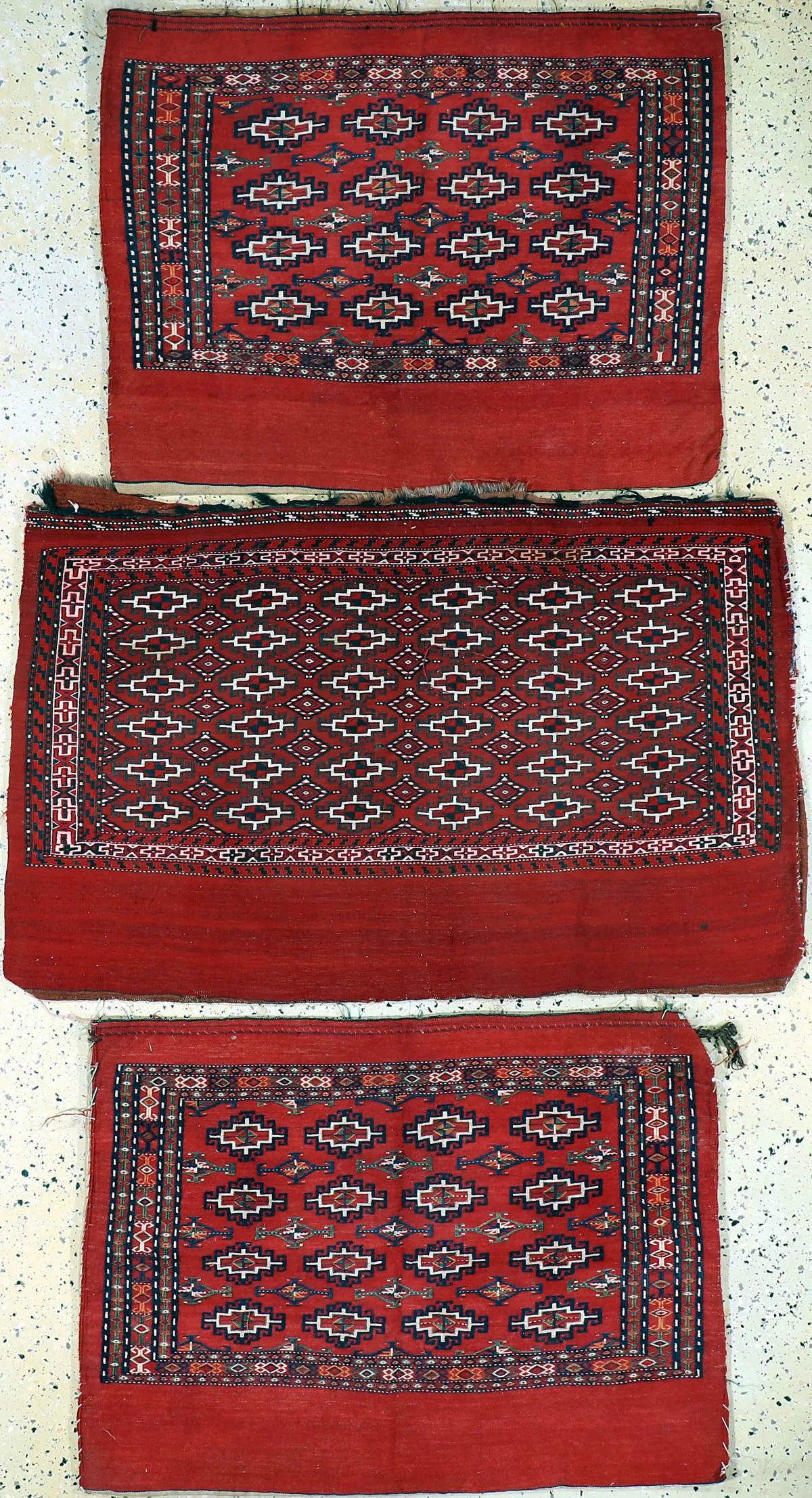 3 lots Tschowal, Turkmenistan, mid 20th c., wool on wool, approx. 127 x 80 cm, EHZ:2