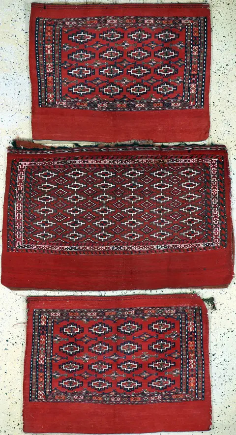 3 lots Tschowal, Turkmenistan, poł. XX w., wełna na wełnie, ok. 127 x 80 cm, EHZ:2