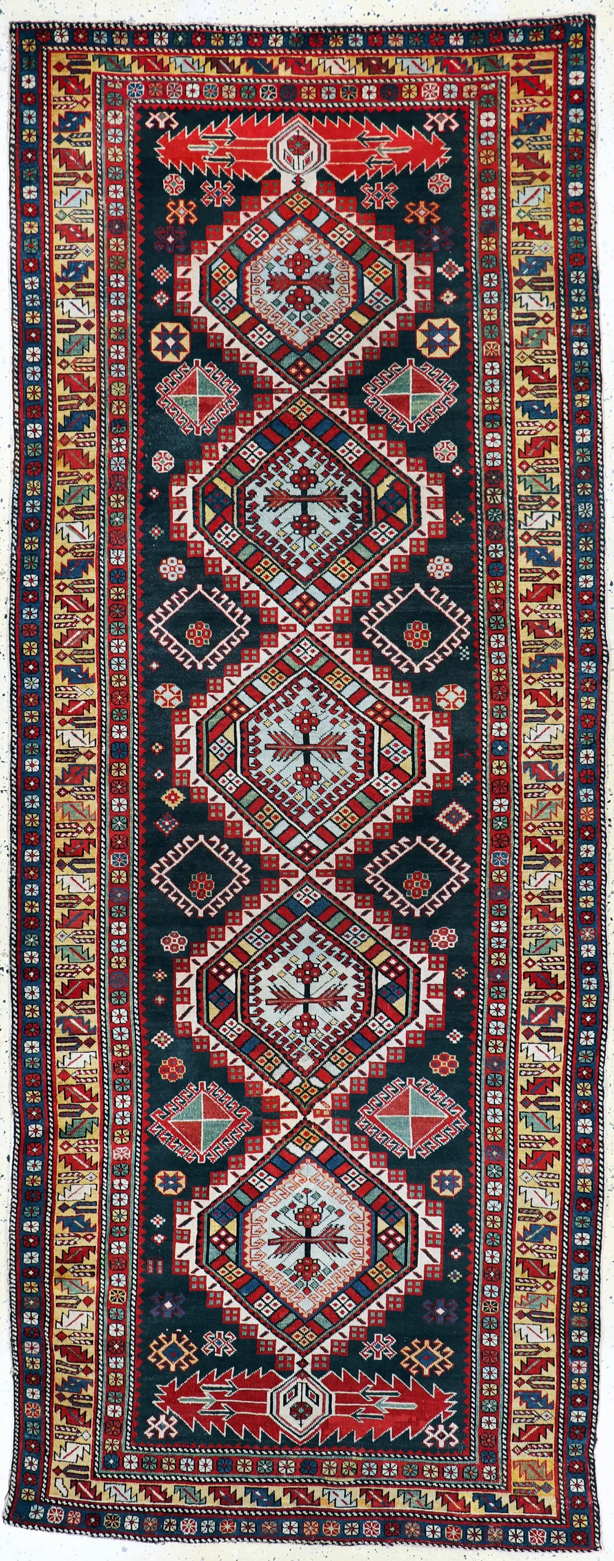 "Shulaver" Kazak antiek, Kaukasus, 19e eeuw, wol op wol, ca. 325 x 127 cm, EHZ: 2-3,