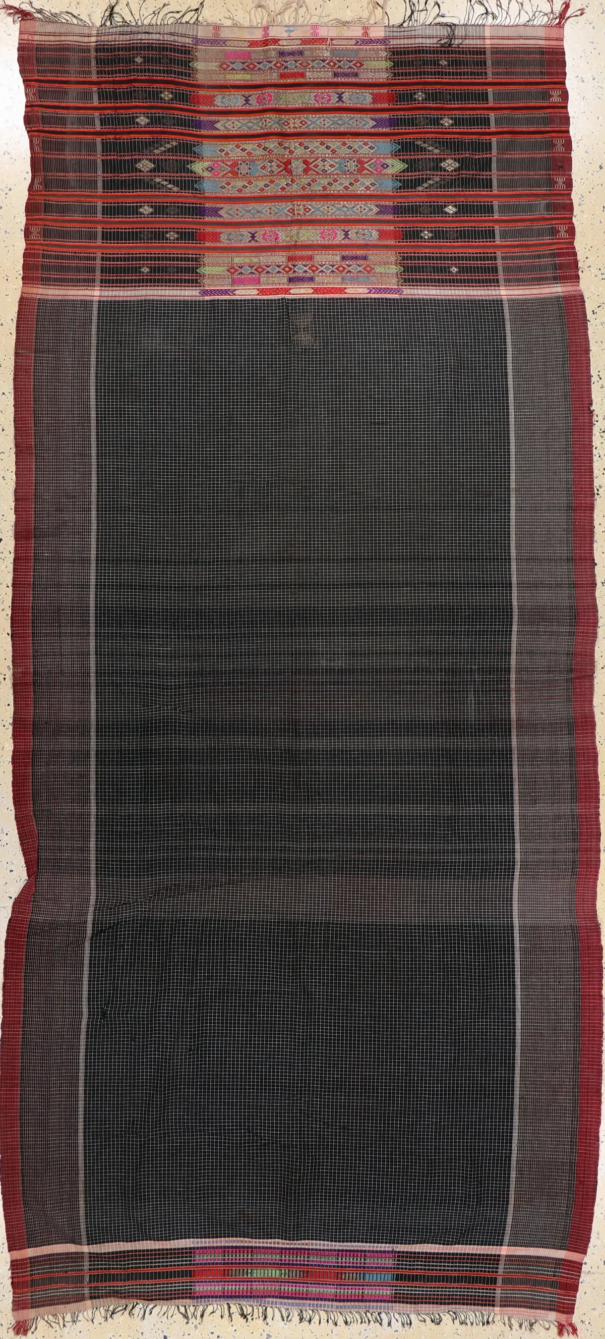 "Ceremonial cloth", Burma, early 20th c., cotton cloth embroidered with silk and metal