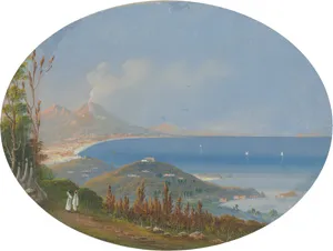 Golf von Neapel – Ansichten. Gouache auf ovalem Karton