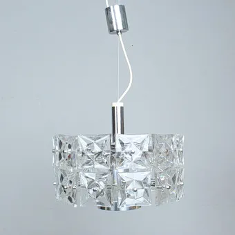 KINKELDEY. Pendant light in crystal glass and metal from the 1970s, Germany.