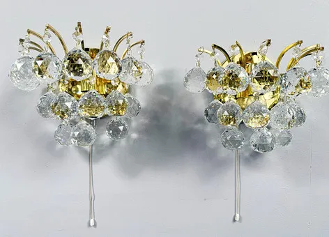 Set of 2 wall lamps with crystal glasses by Ernst Palme, Hollywood Regency, Germany, 1960s.