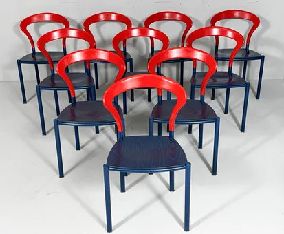HARTMUT LOHMEYER. voor Kusch+Co, set van 10 stoelen / Lotus stoelen, Duitsland, jaren 1980.