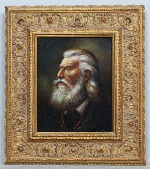 Nieznany artysta. 'Portret mężczyzny', olej na płycie pilśniowej.