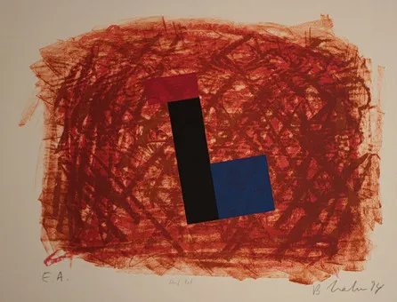 BERND HAHN (1954-2011). Lithographie,'' Auf Rot '' , E. A, signiert.