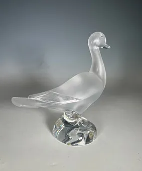 RENÉ LALIQUE. Standing duck in solid crystal glass.