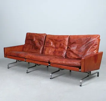 POUL KJAERHOLM. E. Kold Christensen. Диван / тримісний, модель 'PK-31-3', Indian Red, Данія, 1958.