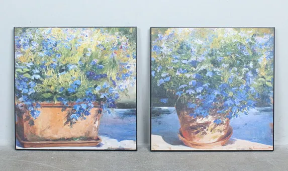 CHRIST. SOMMER. "Blaue Sommerblumen", 2 x druk na drewnianej płycie.