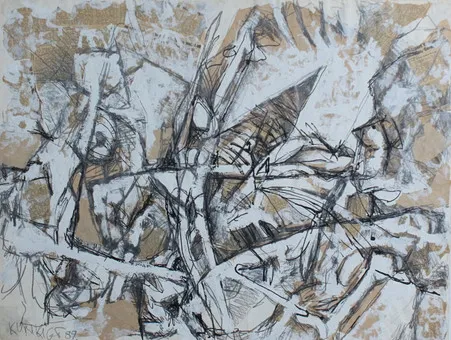 UNKNOWN ARTIST. Mixed media on paper '' Abstract Collage '' (1989).