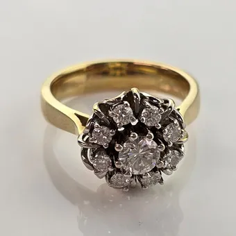 Bague diamant en forme de fleur - or jaune / blanc 585/000 (14K).