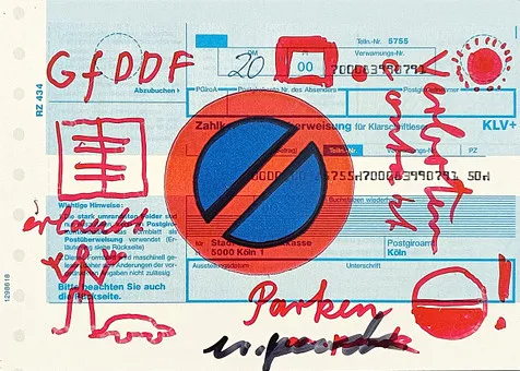 PENCK, A.R. "Verboten - Erlaubt" (1988), handsignierte Kunstpostkarte, (Multiple).