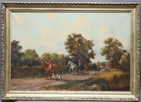 ONBEKENDE KUNSTENAAR. Parforcejacht, olieverf op doek.