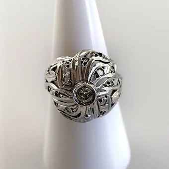 JUGENDSTIL-KUPPELRING MIT DIAMANTEN - SPÄTES 19.JH.