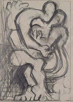 LIPSCHITZ, JACQUES. Skulpturenstudie (Abstraktes Paar), Bleistift auf Papier.