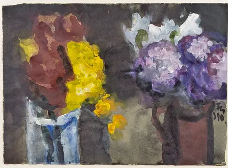 FUSSMANN, KLAUS. "Goldlack, Primel + Narzisse", 1990, Aquarell, Gouache auf Papier.