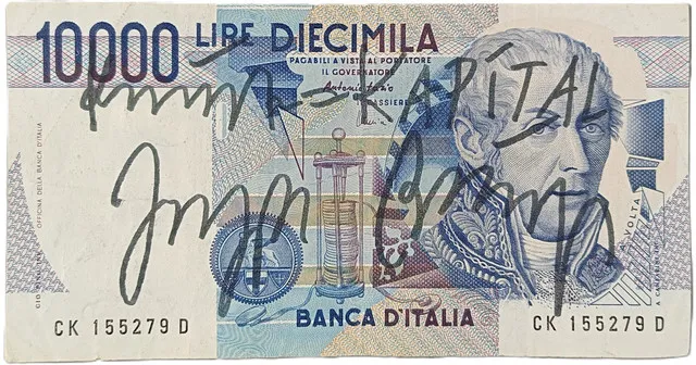 BEUYS, JOSEPH. "Kunst = Kapital", handsignierte Banknote.