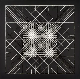 KYNCL, FRANTISEK. Biała kompozycja geometryczna na czarnym tle.